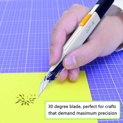 Utility Knife, Series-X Portable Box Cutter, Fine Point Arts and Crafts Blade for Precision Cutting, with 10 Blade Pieces (White, 1 Cutter 10 Blades)
