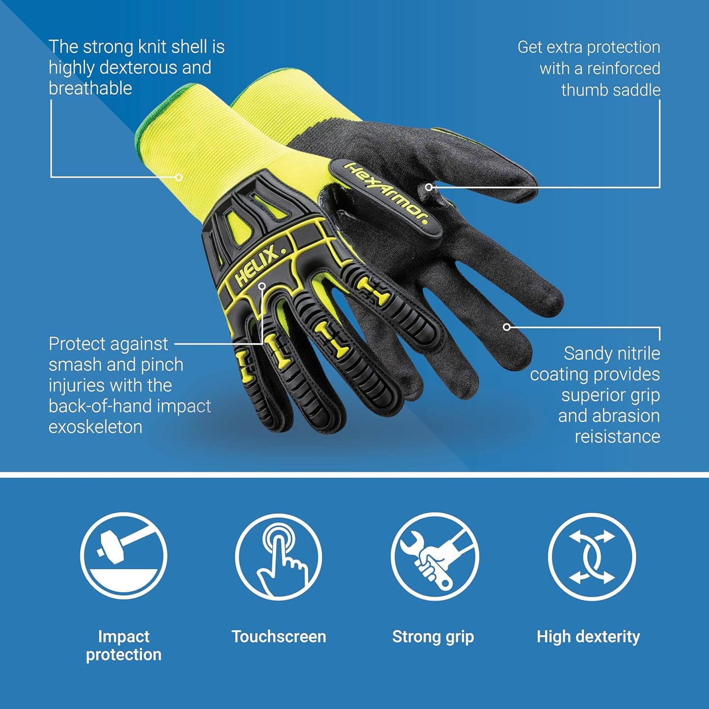 Helix Impact Resistant & A1-A9 Cut-Resistant Work Gloves – High-Dexterity Nitrile Grip Industrial Safety Gloves
