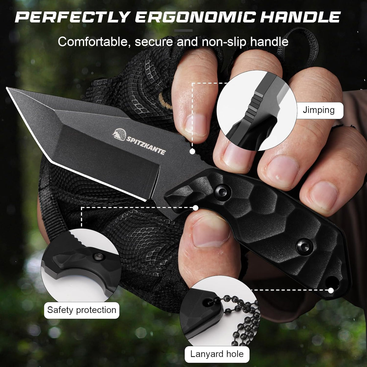 3.07" Neck Knife with Sheath X-TAN-K, Horizontal Carry Knife with Full Tang Tanto 5Cr14MoV Steel Blade, for EDC, Camping, Hiking