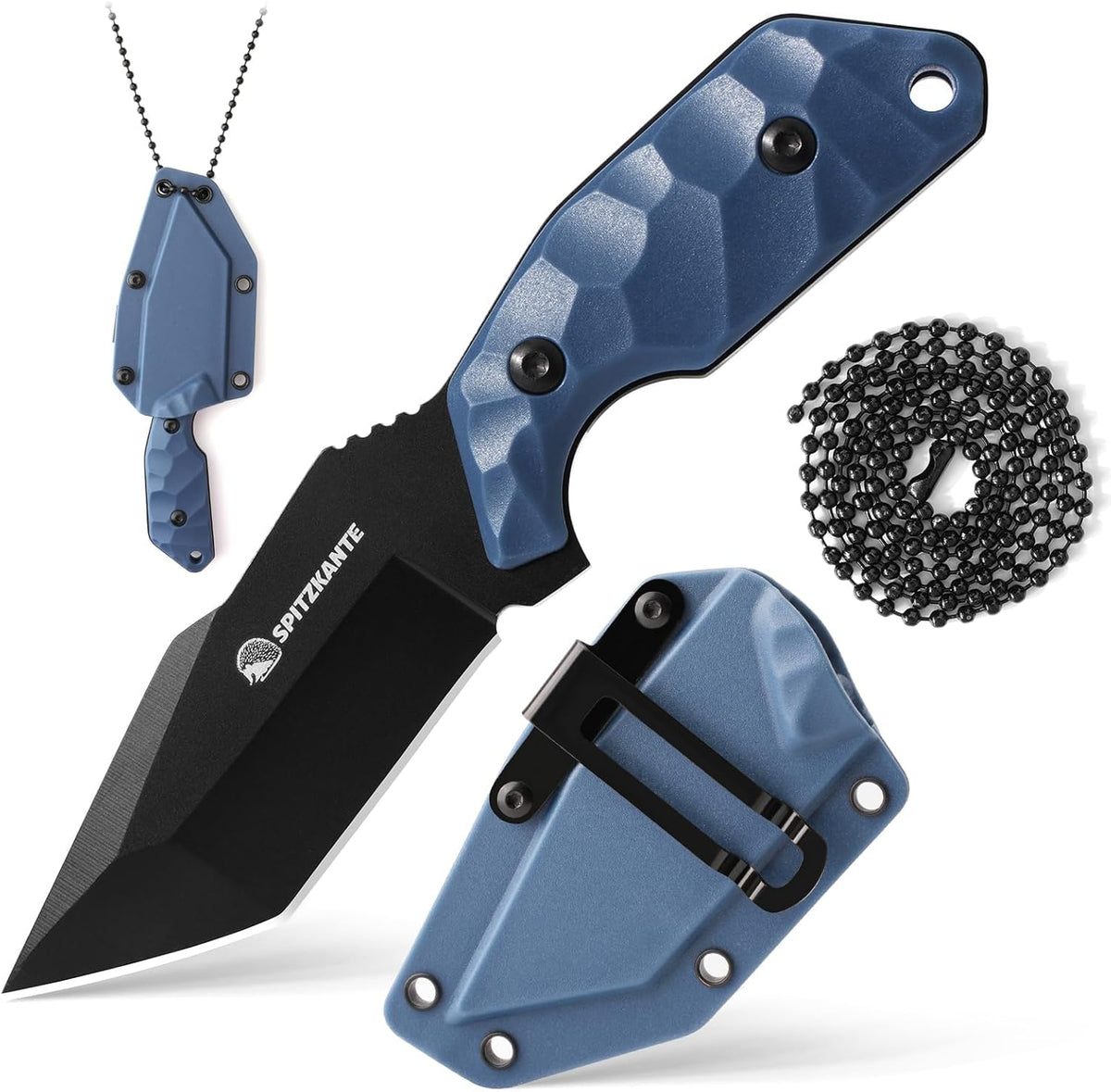 3.07" Neck Knife with Sheath X-TAN-K, Horizontal Carry Knife with Full Tang Tanto 5Cr14MoV Steel Blade, for EDC, Camping, Hiking