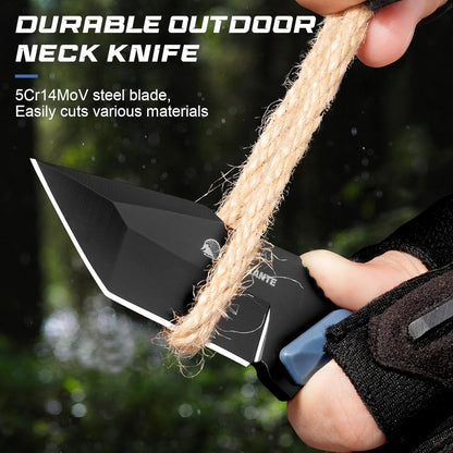 3.07" Neck Knife with Sheath X-TAN-K, Horizontal Carry Knife with Full Tang Tanto 5Cr14MoV Steel Blade, for EDC, Camping, Hiking