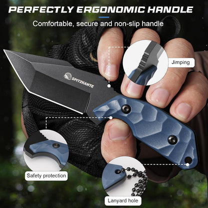 3.07" Neck Knife with Sheath X-TAN-K, Horizontal Carry Knife with Full Tang Tanto 5Cr14MoV Steel Blade, for EDC, Camping, Hiking