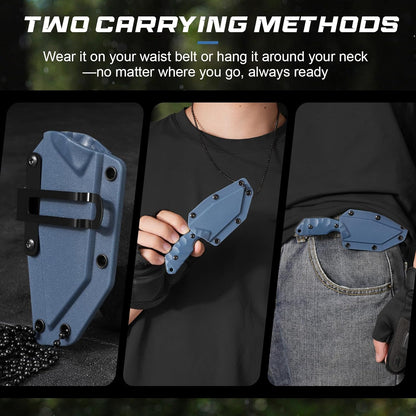 3.07" Neck Knife with Sheath X-TAN-K, Horizontal Carry Knife with Full Tang Tanto 5Cr14MoV Steel Blade, for EDC, Camping, Hiking
