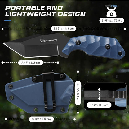 3.07" Neck Knife with Sheath X-TAN-K, Horizontal Carry Knife with Full Tang Tanto 5Cr14MoV Steel Blade, for EDC, Camping, Hiking