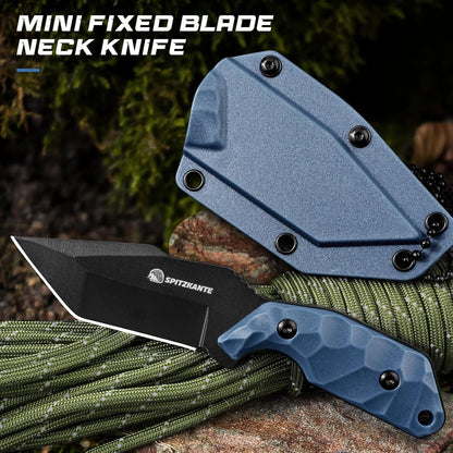 3.07" Neck Knife with Sheath X-TAN-K, Horizontal Carry Knife with Full Tang Tanto 5Cr14MoV Steel Blade, for EDC, Camping, Hiking
