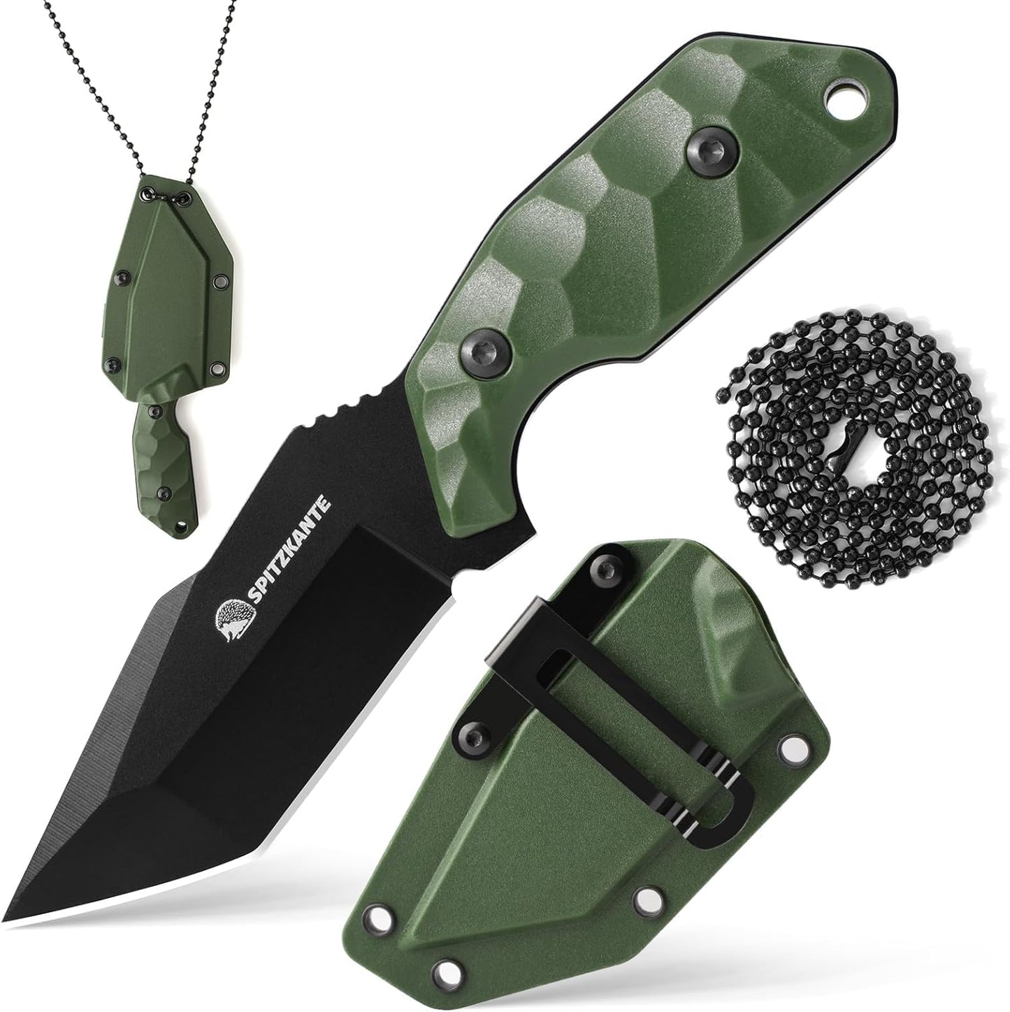 3.07" Neck Knife with Sheath X-TAN-K, Horizontal Carry Knife with Full Tang Tanto 5Cr14MoV Steel Blade, for EDC, Camping, Hiking