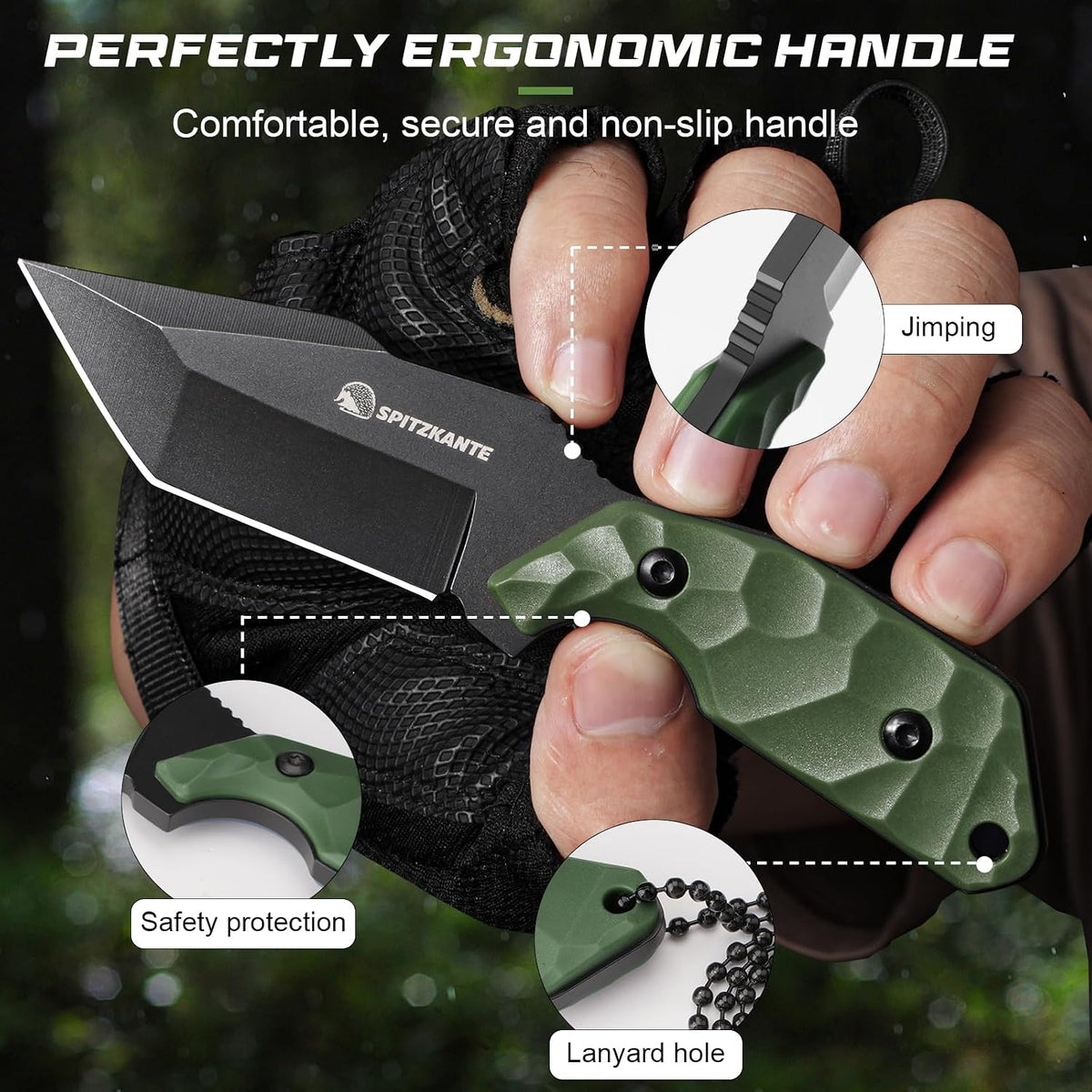 3.07" Neck Knife with Sheath X-TAN-K, Horizontal Carry Knife with Full Tang Tanto 5Cr14MoV Steel Blade, for EDC, Camping, Hiking