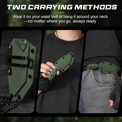 3.07" Neck Knife with Sheath X-TAN-K, Horizontal Carry Knife with Full Tang Tanto 5Cr14MoV Steel Blade, for EDC, Camping, Hiking