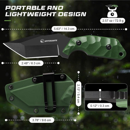 3.07" Neck Knife with Sheath X-TAN-K, Horizontal Carry Knife with Full Tang Tanto 5Cr14MoV Steel Blade, for EDC, Camping, Hiking