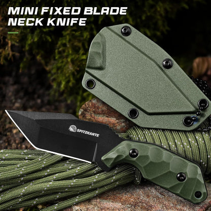 3.07" Neck Knife with Sheath X-TAN-K, Horizontal Carry Knife with Full Tang Tanto 5Cr14MoV Steel Blade, for EDC, Camping, Hiking