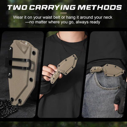 3.07" Neck Knife with Sheath X-TAN-K, Horizontal Carry Knife with Full Tang Tanto 5Cr14MoV Steel Blade, for EDC, Camping, Hiking