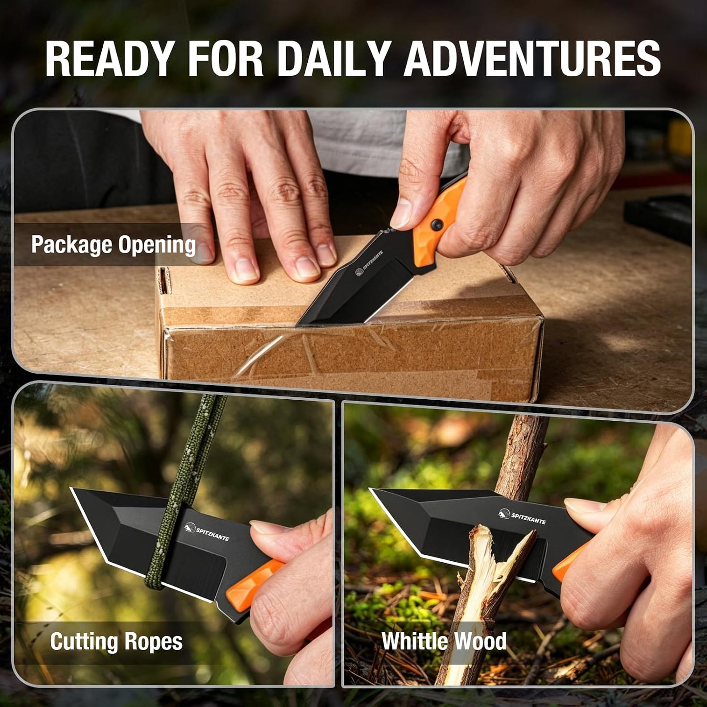 3.07" Neck Knife with Sheath X-TAN-K, Horizontal Carry Knife with Full Tang Tanto 5Cr14MoV Steel Blade, for EDC, Camping, Hiking
