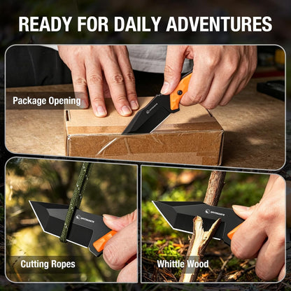 3.07" Neck Knife with Sheath X-TAN-K, Horizontal Carry Knife with Full Tang Tanto 5Cr14MoV Steel Blade, for EDC, Camping, Hiking