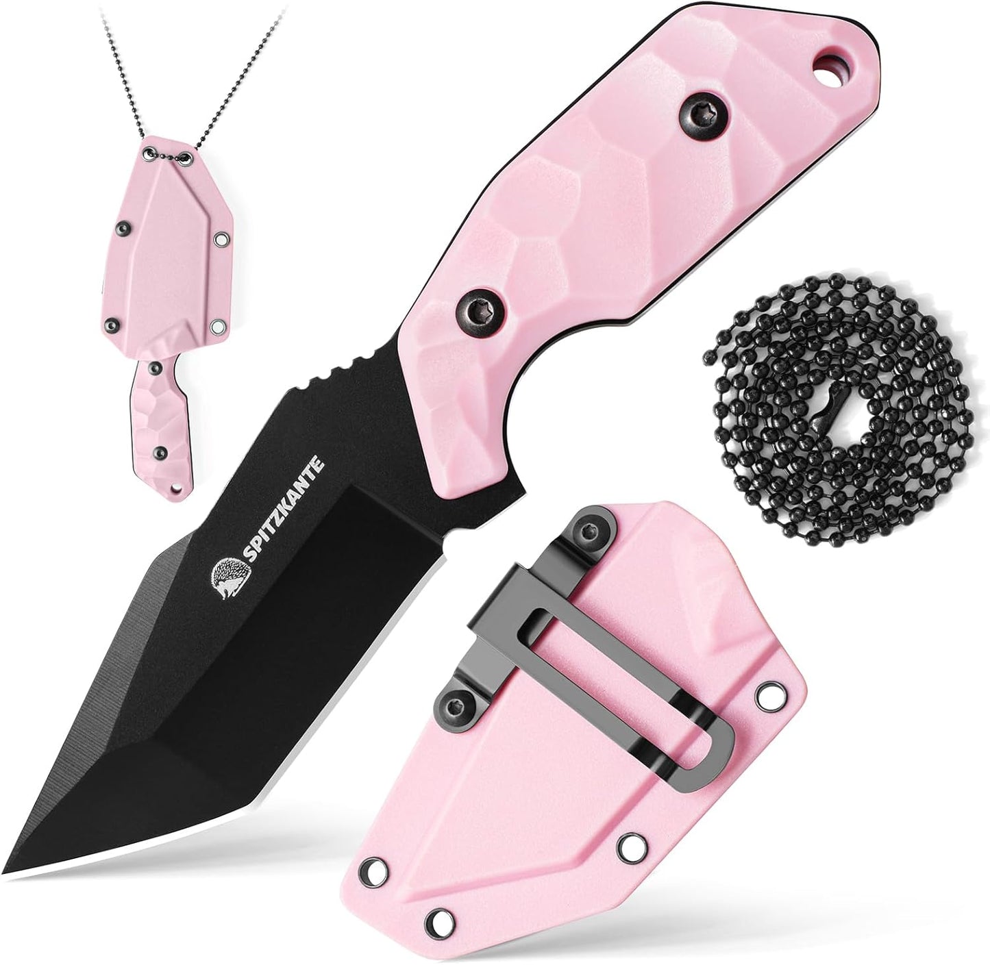 3.07" Neck Knife with Sheath X-TAN-K, Horizontal Carry Knife with Full Tang Tanto 5Cr14MoV Steel Blade, for EDC, Camping, Hiking