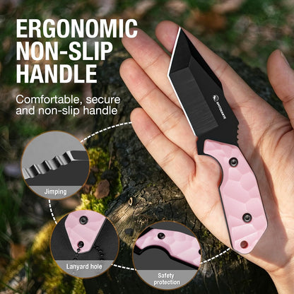 3.07" Neck Knife with Sheath X-TAN-K, Horizontal Carry Knife with Full Tang Tanto 5Cr14MoV Steel Blade, for EDC, Camping, Hiking
