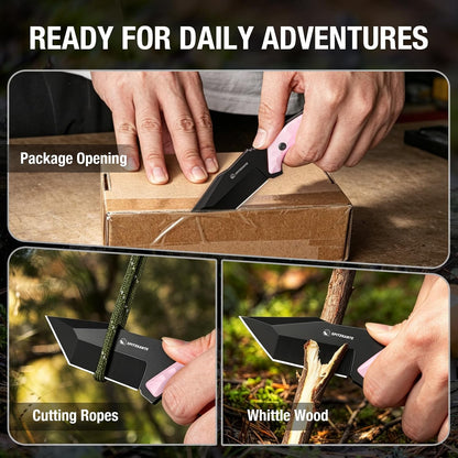 3.07" Neck Knife with Sheath X-TAN-K, Horizontal Carry Knife with Full Tang Tanto 5Cr14MoV Steel Blade, for EDC, Camping, Hiking