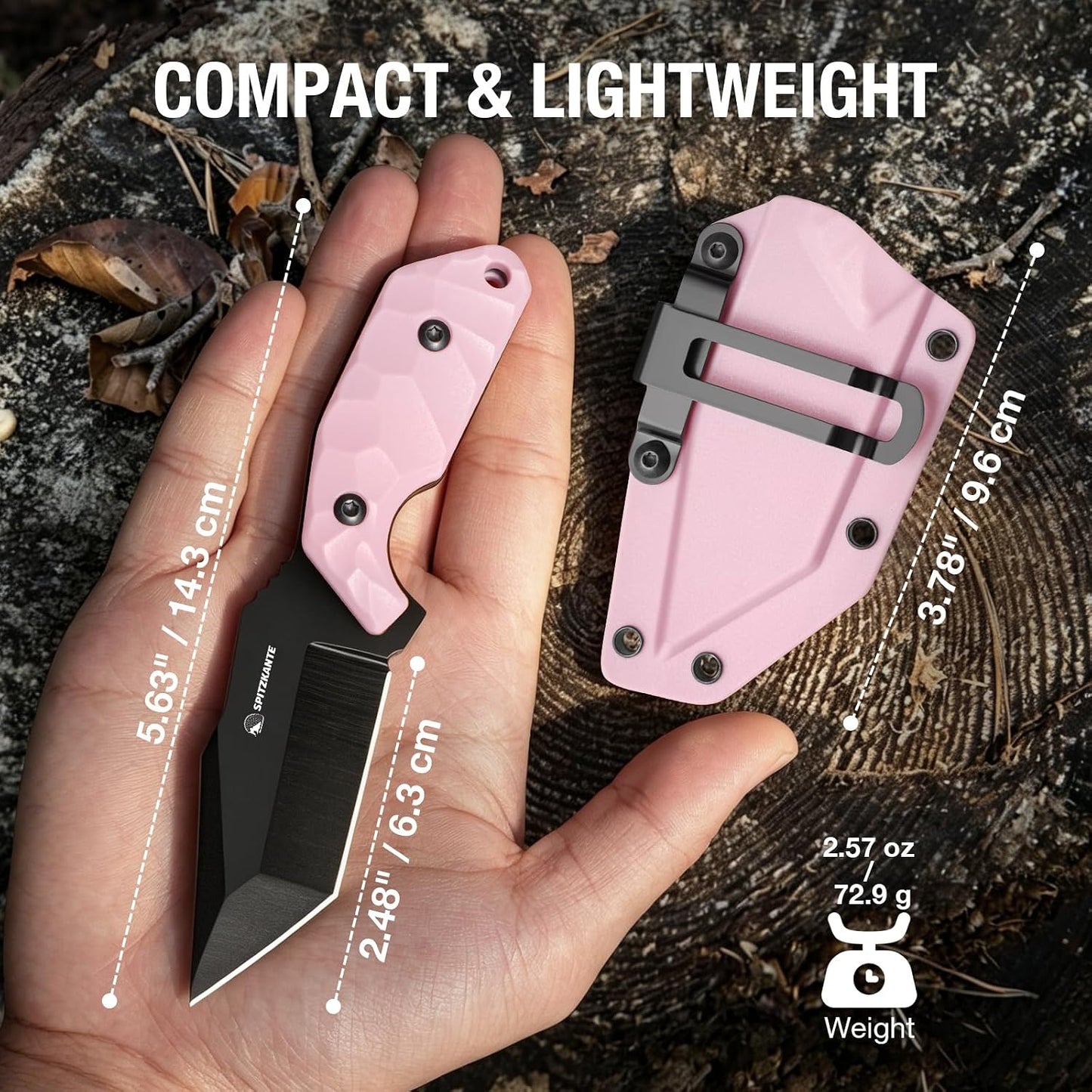 3.07" Neck Knife with Sheath X-TAN-K, Horizontal Carry Knife with Full Tang Tanto 5Cr14MoV Steel Blade, for EDC, Camping, Hiking