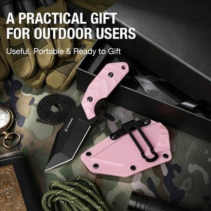 3.07" Neck Knife with Sheath X-TAN-K, Horizontal Carry Knife with Full Tang Tanto 5Cr14MoV Steel Blade, for EDC, Camping, Hiking