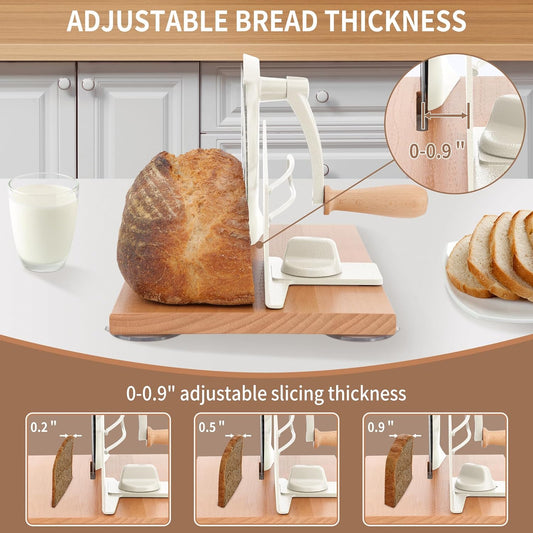 Manual Bread Slicer with Hand Crank- Adjustable Thickness Bread Cutter for Even Slices, Perfect for Homemade Sourdough, Sandwich, and More, Cream