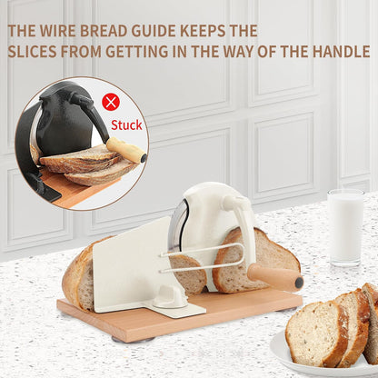 Manual Bread Slicer with Hand Crank- Adjustable Thickness Bread Cutter for Even Slices, Perfect for Homemade Sourdough, Sandwich, and More, Cream