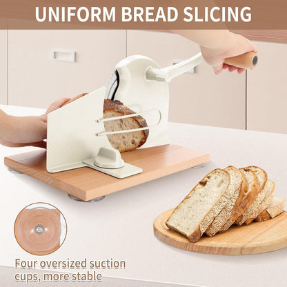 Manual Bread Slicer with Hand Crank- Adjustable Thickness Bread Cutter for Even Slices, Perfect for Homemade Sourdough, Sandwich, and More, Cream
