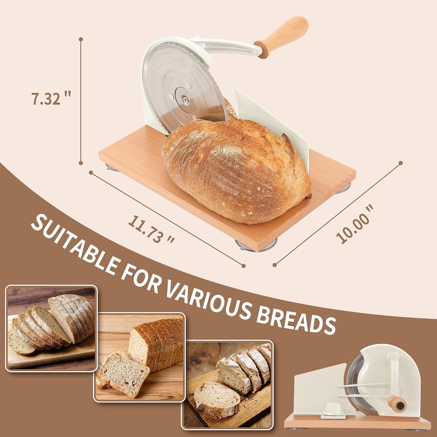 Manual Bread Slicer with Hand Crank- Adjustable Thickness Bread Cutter for Even Slices, Perfect for Homemade Sourdough, Sandwich, and More, Cream
