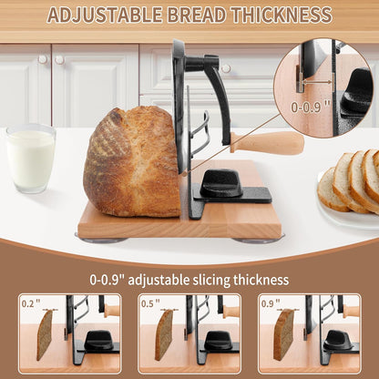Manual Bread Slicer with Hand Crank- Adjustable Thickness Bread Cutter for Even Slices, Perfect for Homemade Sourdough, Sandwich, and More, Cream