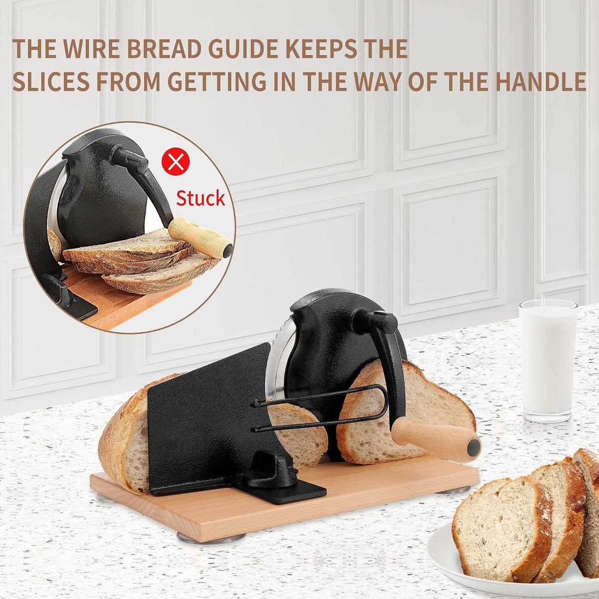 Manual Bread Slicer with Hand Crank- Adjustable Thickness Bread Cutter for Even Slices, Perfect for Homemade Sourdough, Sandwich, and More, Cream