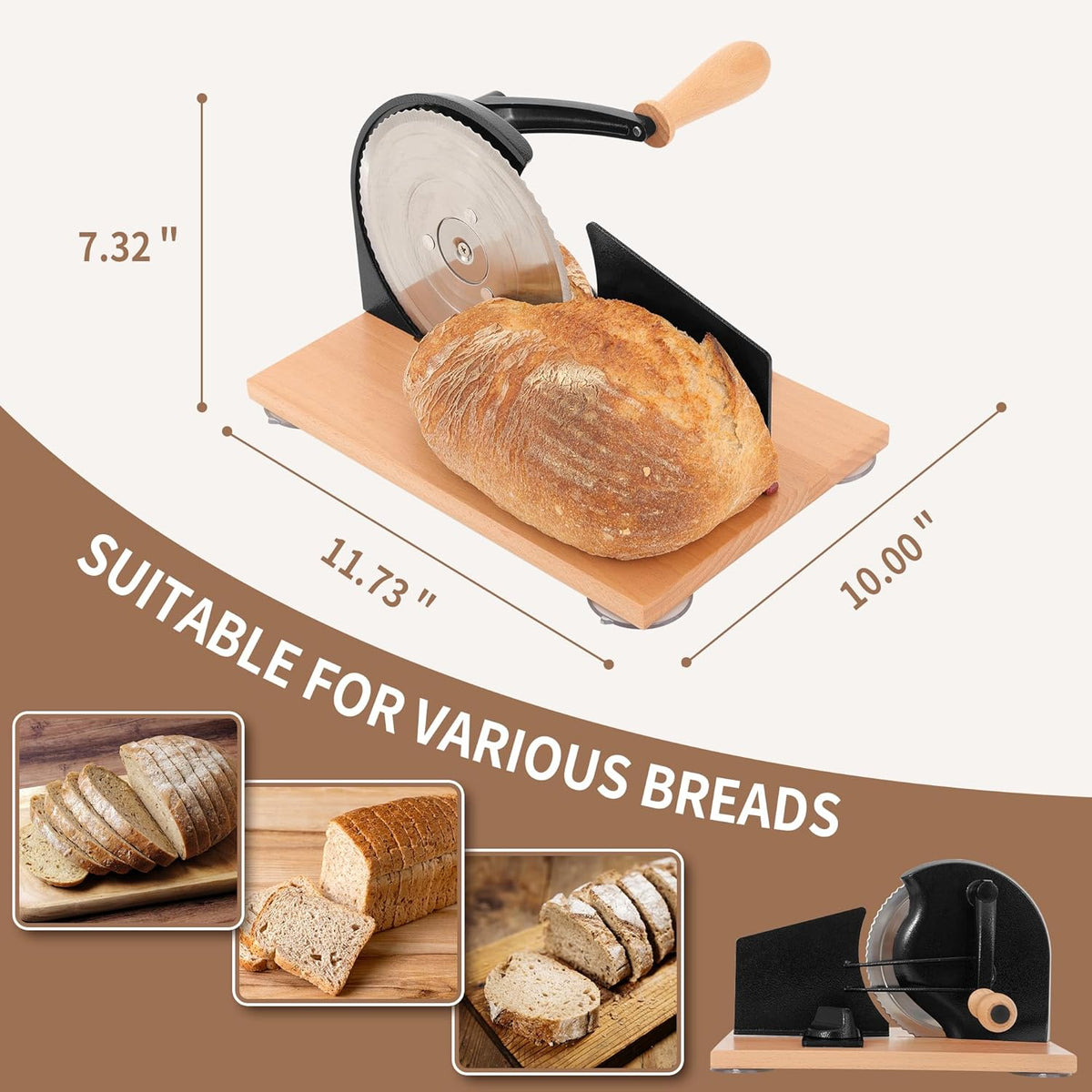 Manual Bread Slicer with Hand Crank- Adjustable Thickness Bread Cutter for Even Slices, Perfect for Homemade Sourdough, Sandwich, and More, Cream