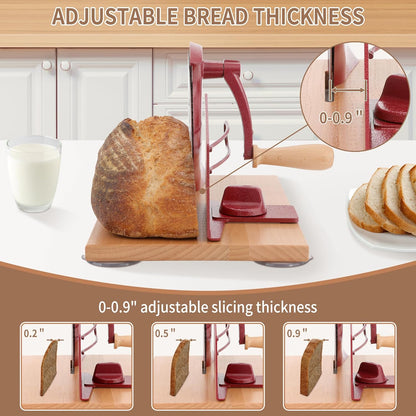 Manual Bread Slicer with Hand Crank- Adjustable Thickness Bread Cutter for Even Slices, Perfect for Homemade Sourdough, Sandwich, and More, Cream