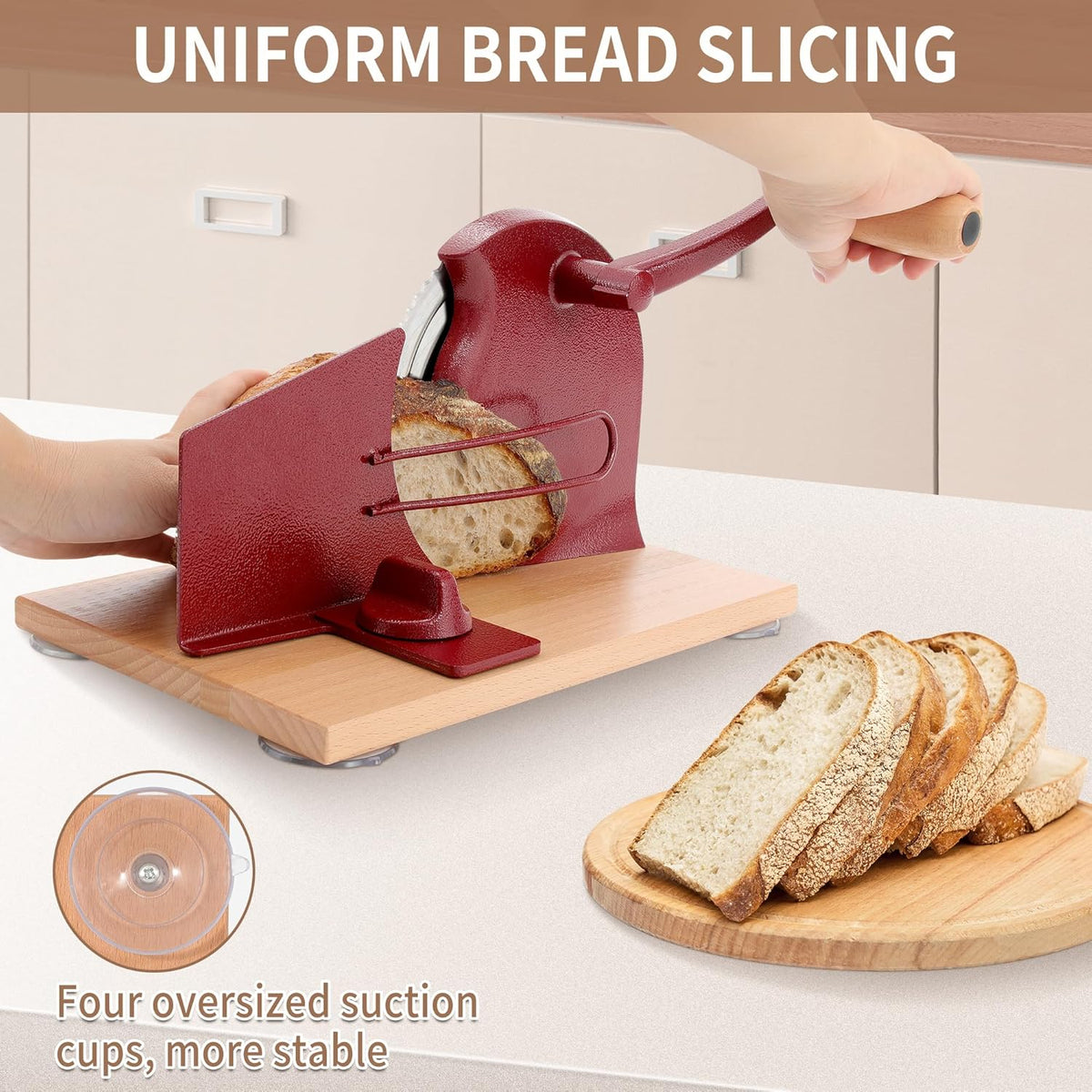 Manual Bread Slicer with Hand Crank- Adjustable Thickness Bread Cutter for Even Slices, Perfect for Homemade Sourdough, Sandwich, and More, Cream
