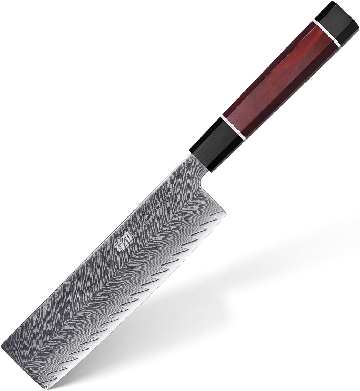 Usuba Nakiri Knife 7 Inch, Damascus Vegetable Cleaver for Chopping & Mincing, Straight Edge, Japanese Style (Samurai Series)