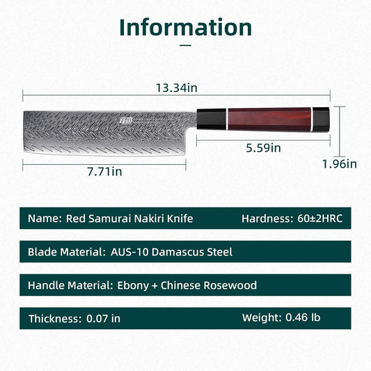 Usuba Nakiri Knife 7 Inch, Damascus Vegetable Cleaver for Chopping & Mincing, Straight Edge, Japanese Style (Samurai Series)