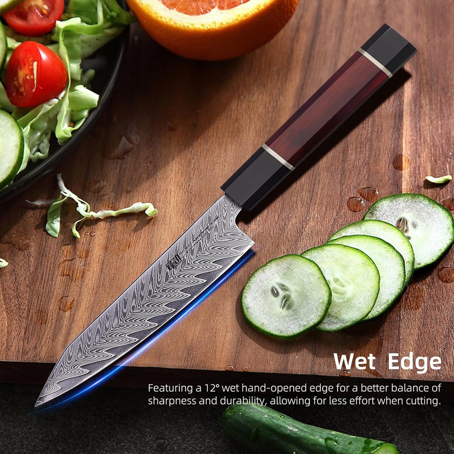 Usuba Nakiri Knife 7 Inch, Damascus Vegetable Cleaver for Chopping & Mincing, Straight Edge, Japanese Style (Samurai Series)