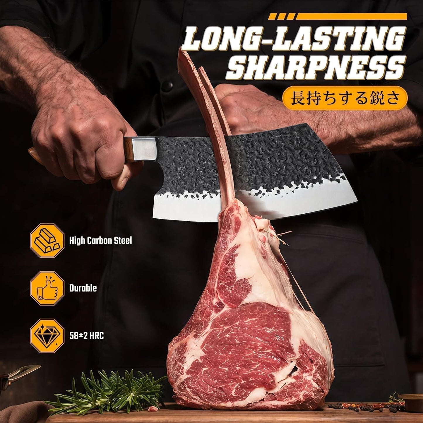 Huusk Butcher Knife Set, 10-Piece Hand Forged Chef Knife Set with Bag | Sharp Meat Cleaver & Bbq Carving Knives & Boning Breaking Knives for Kitchen & Camping, Gifts for Men Women