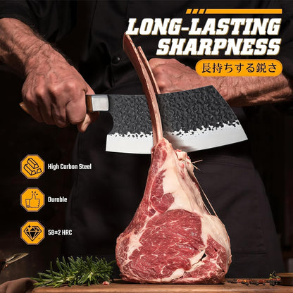 Huusk Butcher Knife Set, 10-Piece Hand Forged Chef Knife Set with Bag | Sharp Meat Cleaver & Bbq Carving Knives & Boning Breaking Knives for Kitchen & Camping, Gifts for Men Women