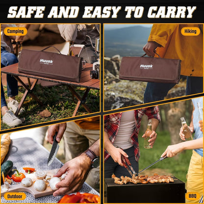 Huusk Butcher Knife Set, 10-Piece Hand Forged Chef Knife Set with Bag | Sharp Meat Cleaver & Bbq Carving Knives & Boning Breaking Knives for Kitchen & Camping, Gifts for Men Women