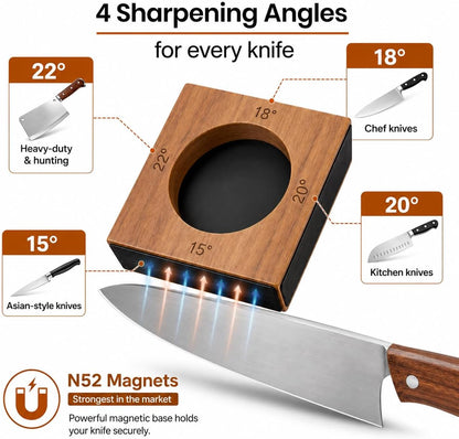 Rolling Knife Sharpener Kit, 5-Angle Magnetic Knife Sharpener Roller with 4 Diamond & Ceramic Discs, Gloves Included, Manual Guided Knife Sharpening Kit for Kitchen, Japanese, Pocket & Hunting Knives