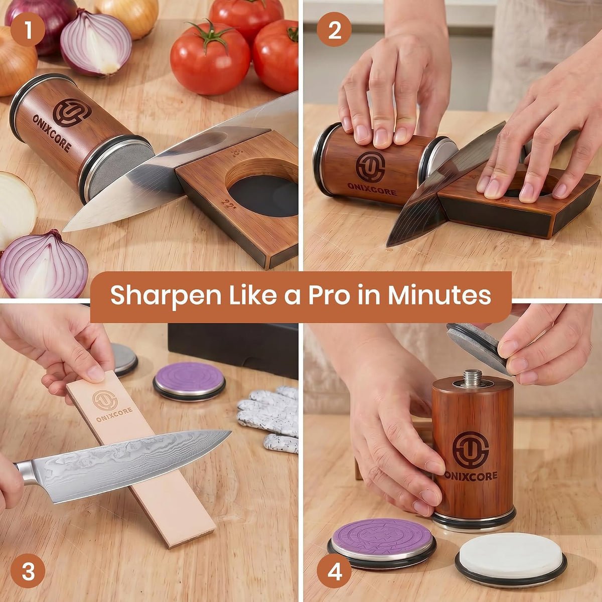 Rolling Knife Sharpener Kit, 5-Angle Magnetic Knife Sharpener Roller with 4 Diamond & Ceramic Discs, Gloves Included, Manual Guided Knife Sharpening Kit for Kitchen, Japanese, Pocket & Hunting Knives