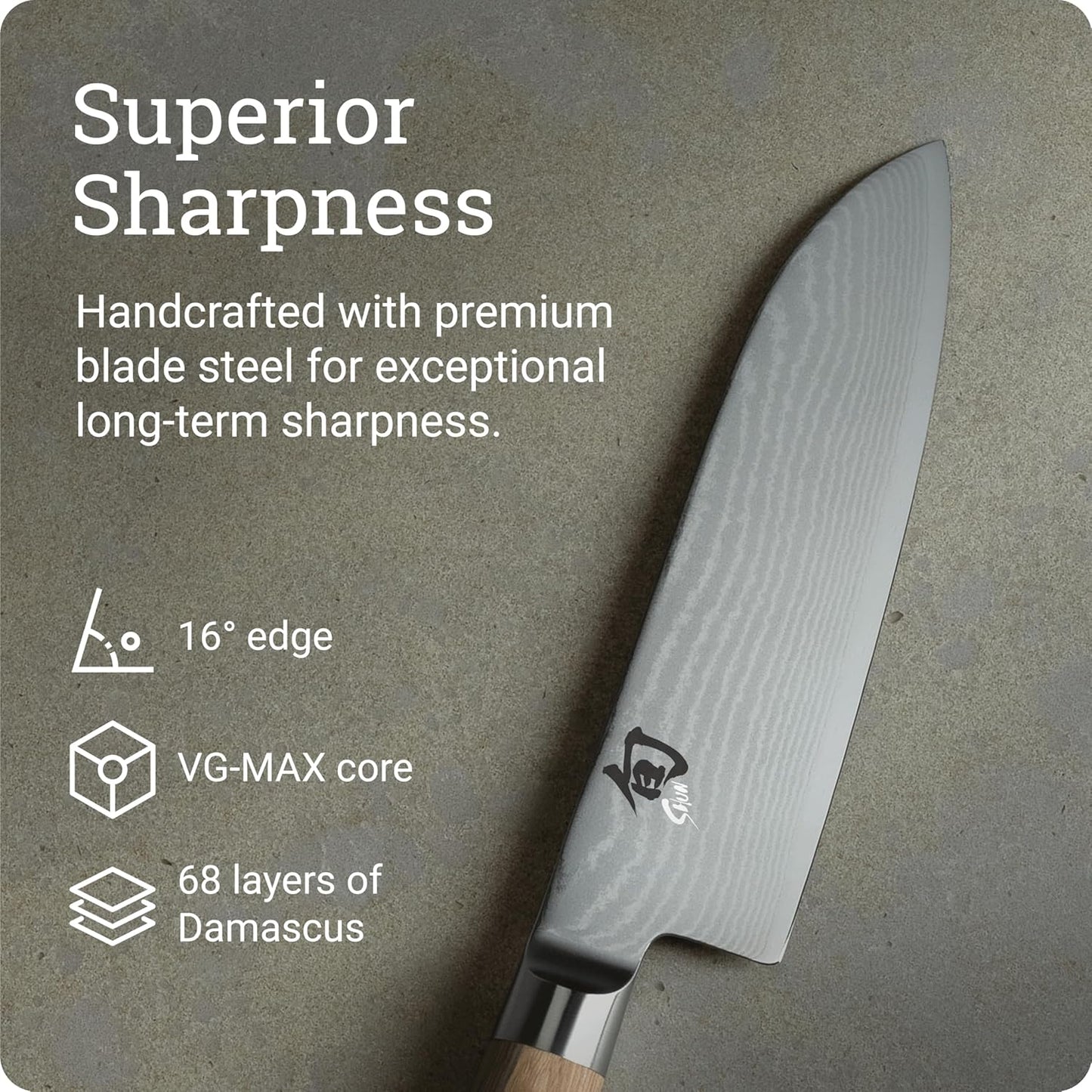Classic Blonde 7" Santoku Knife | Handcrafted Japanese All Purpose Knife, VG-MAX Core, Damascus Stainless Steel Cladding, Pakkawood Handle