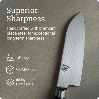 Classic Blonde 7" Santoku Knife | Handcrafted Japanese All Purpose Knife, VG-MAX Core, Damascus Stainless Steel Cladding, Pakkawood Handle