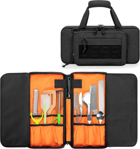 Chef Knife Bag with 18 Utensil Slots, up to 17 In, Bag Only | Knife Set Carrying Case for Kitchen Tool Storage, with Detachable Shoulder Strap, for Outdoor Dining, Camping & Travel