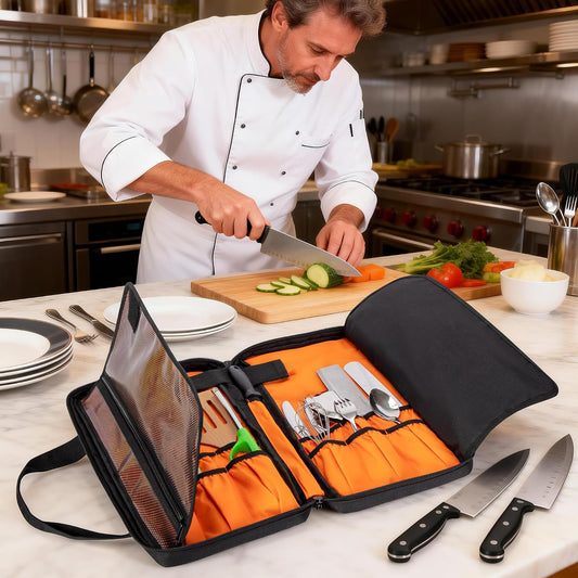 Chef Knife Bag with 18 Utensil Slots, up to 17 In, Bag Only | Knife Set Carrying Case for Kitchen Tool Storage, with Detachable Shoulder Strap, for Outdoor Dining, Camping & Travel