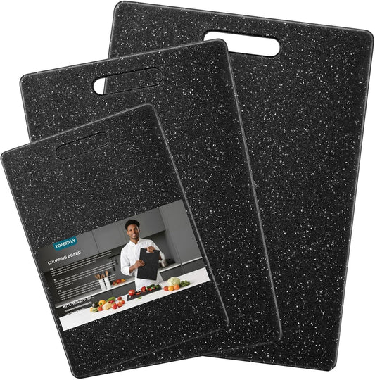 Cutting Board for Kitchen Set of 3 Portable Plastic Non-slip Cutting Boards Mats BPA-Free Reversible Chopping Board for Meat,Vegetables, and Fruits Dishwasher Safe,Easy Grip Handle,Multi Sizes (Black)