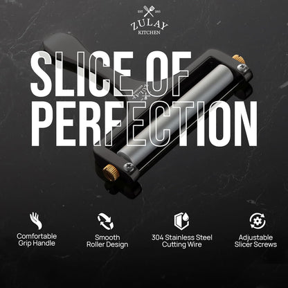 Stainless Steel Wire Cheese Slicer - Adjustable Hand Held Cheese Cutter with 2 Extra Wires - Premium Cheese Knife for Mozzarella, Cheddar, Gruyere - Cheese Cutter with Wire (Silver)