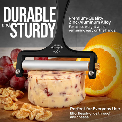 Stainless Steel Wire Cheese Slicer - Adjustable Hand Held Cheese Cutter with 2 Extra Wires - Premium Cheese Knife for Mozzarella, Cheddar, Gruyere - Cheese Cutter with Wire (Silver)