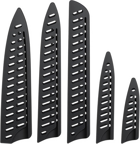 5 Pcs Black Knife Sheath Kitchen Safety Knife Covers or Sleeves Universal Knives Guards Set Knives Sheath Blade Protector Ventilated Storage for 8" Bread/Carving/Chef 5" Utility 3.5" Paring