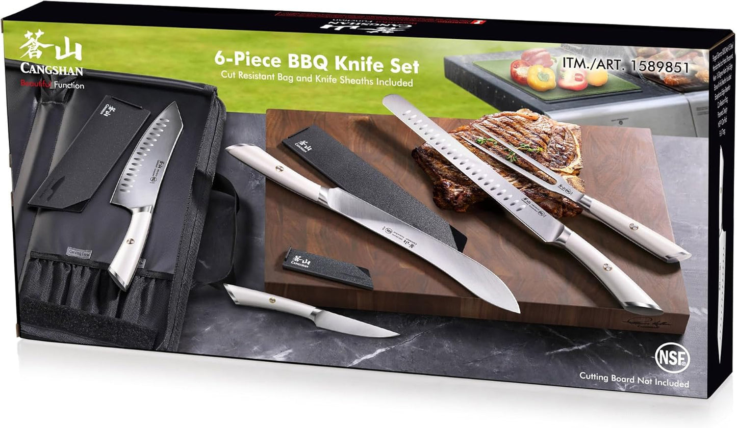 Cangshan Elbert Series German Steel Forged 6-Piece BBQ Knife Set, White, 1027006