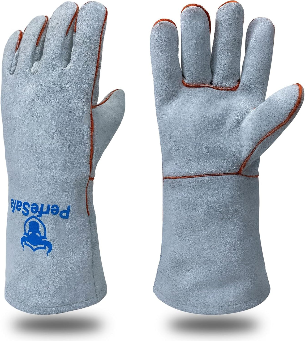 Welding Gloves Heat Resistant Leather Fireproof Gloves 14 In Grey | Welders Gloves for MIG TIG Stick, Grill Gloves Mitts for BBQ,Oven,Forge,Fireplace,Fire Pit,Furnace,Wood Stove,Dry Ice,Baking