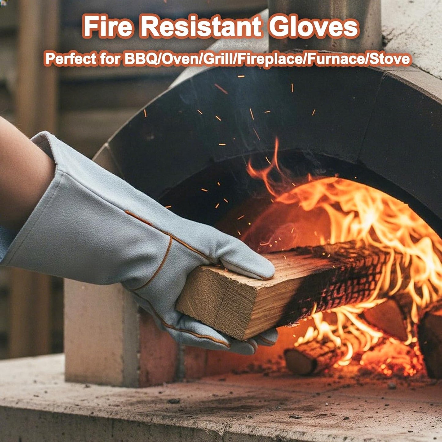 Welding Gloves Heat Resistant Leather Fireproof Gloves 14 In Grey | Welders Gloves for MIG TIG Stick, Grill Gloves Mitts for BBQ,Oven,Forge,Fireplace,Fire Pit,Furnace,Wood Stove,Dry Ice,Baking